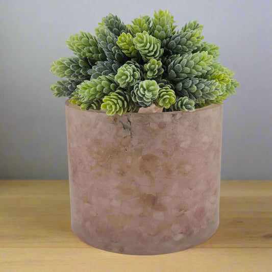Rose Quartz 5.9" Planter, natural stone, epoxy resin, countertop