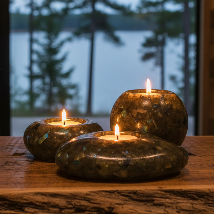 Modern Tea Light Holder Set - Labradorite