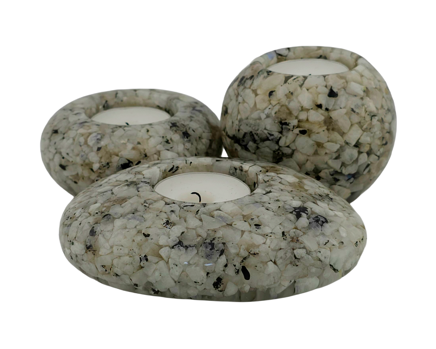 Modern Tea Light Holder Set - Rainbow Moonstone