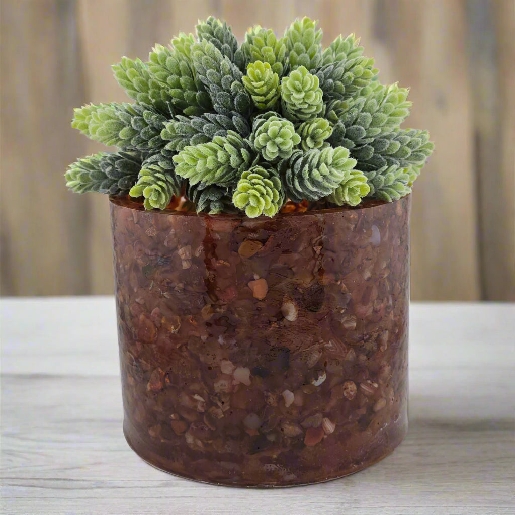 Carnelian 5.9" Planter, natural stone, epoxy resin, countertop