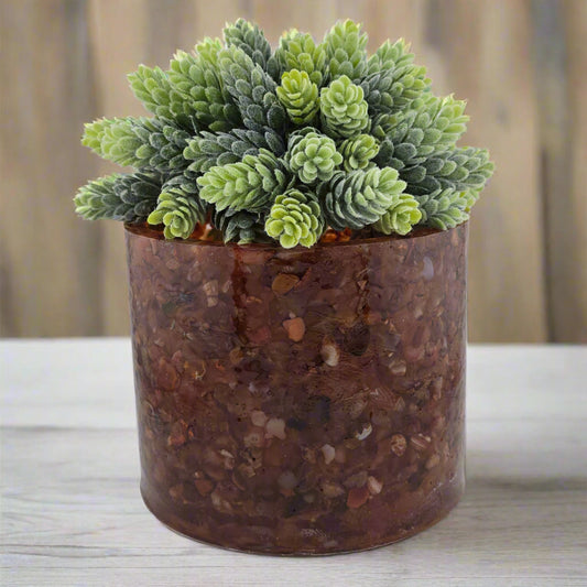 Carnelian 5.9" Planter, natural stone, epoxy resin, countertop