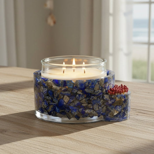 Lapis Lazuli Candleholder with matches and 3 wick candle