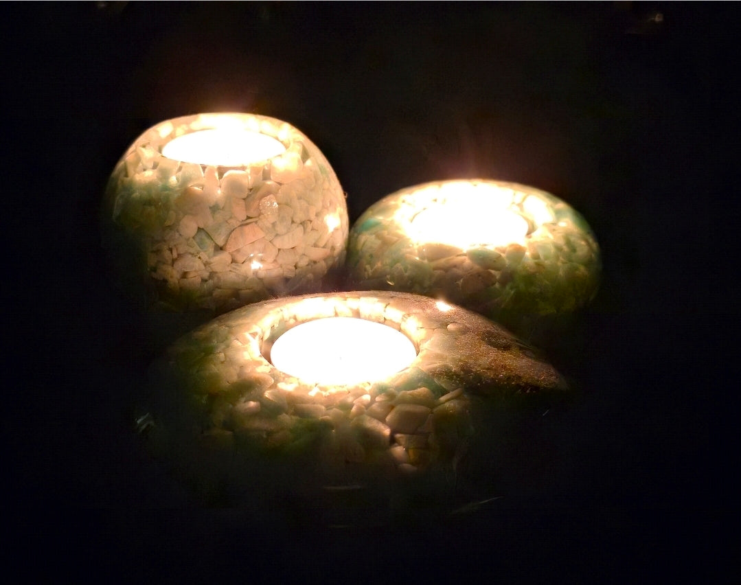 Modern Tea Light Holder Set - Amazonite