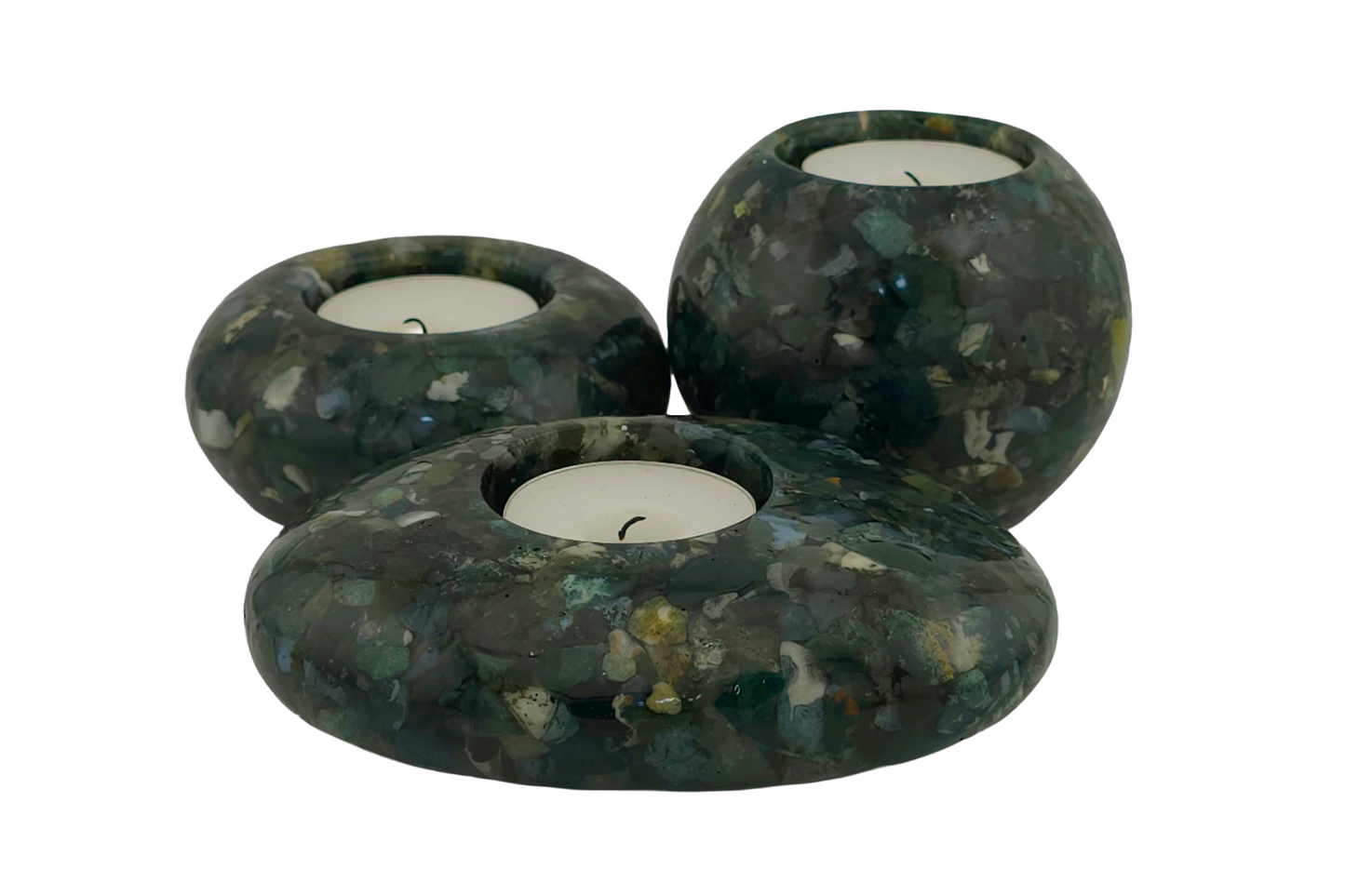 Modern Tea Light Holder Set - Moss Agate