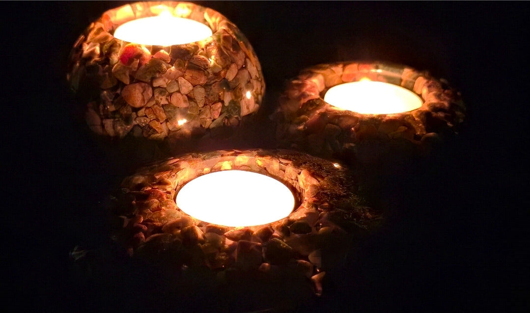 Modern Tea Light Holder Set - Ocean Jasper