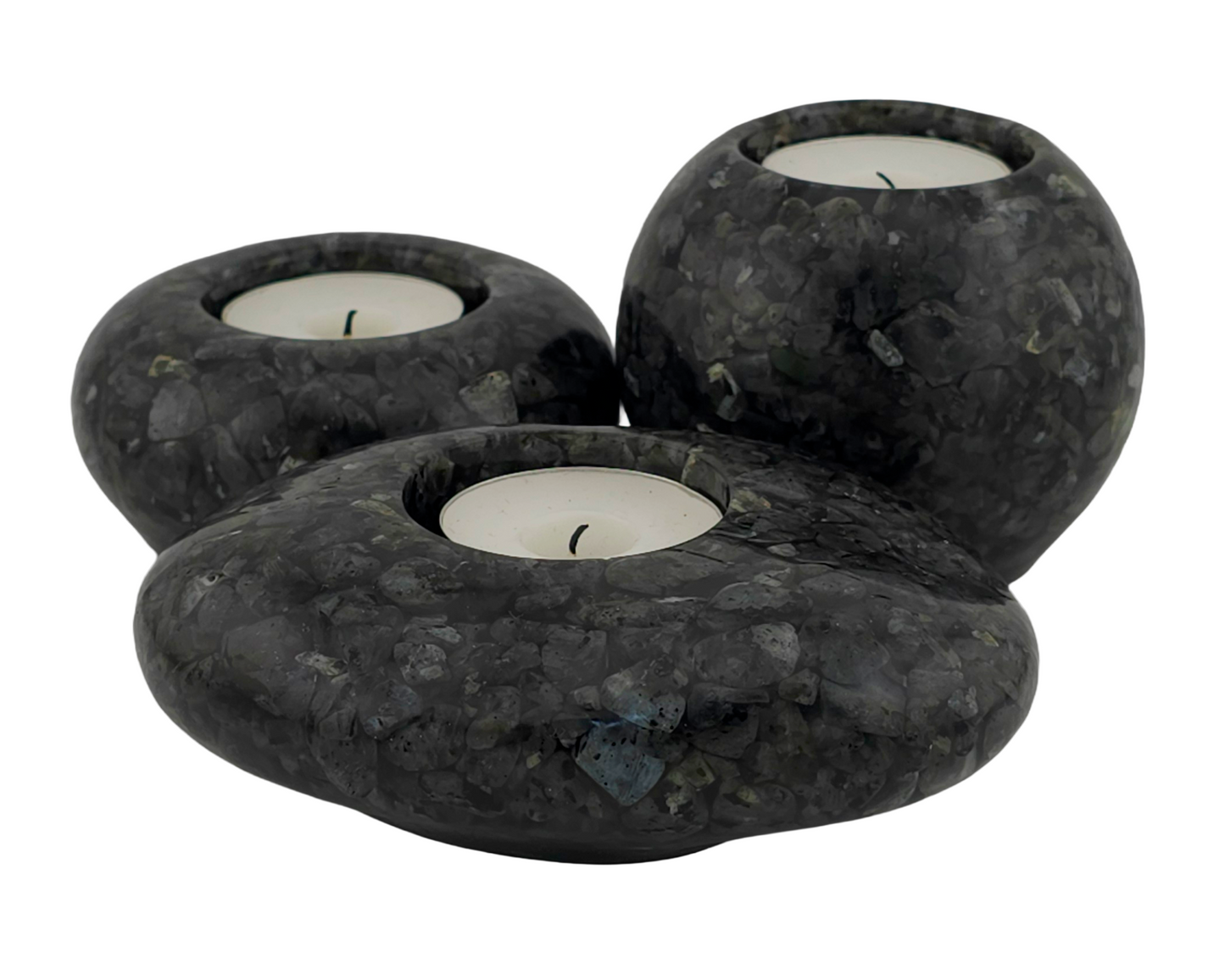 Modern Tea Light Holder Set - Larvikite