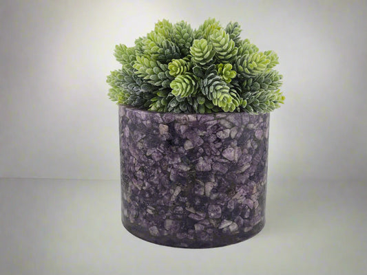 5.9" Lepidolite Epoxy Resin Planter with plant