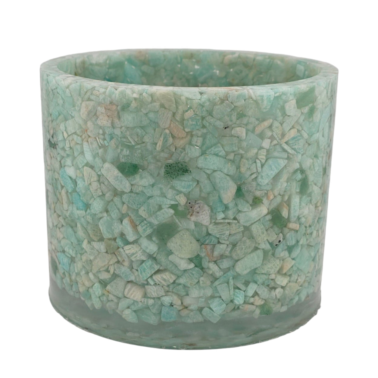 5.9" Amazonite and Epoxy Planter on white background.