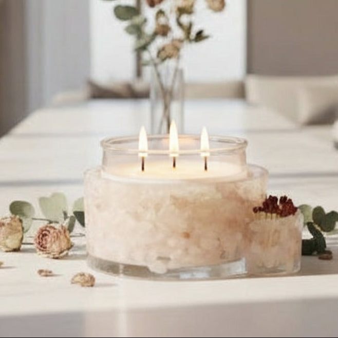 Rose Quartz candle holder with candle and matches