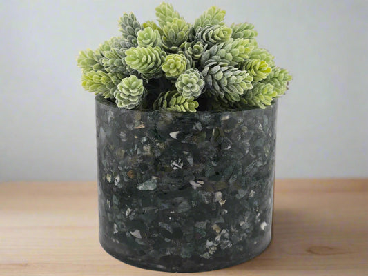 5.9" Moss Agate Planter on table