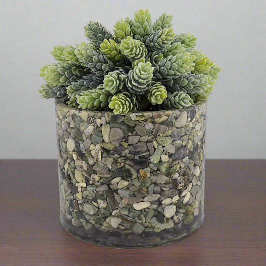 Serpentine 5.9" Planter, natural stone, epoxy resin, brown table top