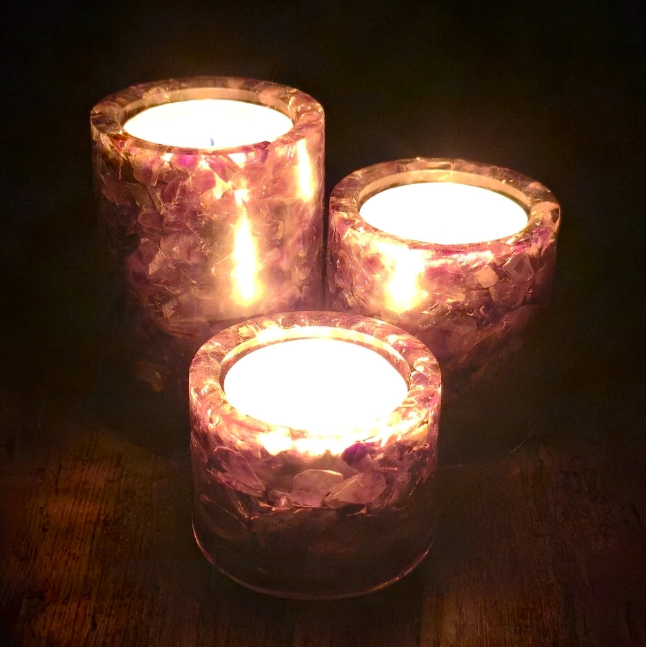 Cylinder Tea Light Holders - Amethyst