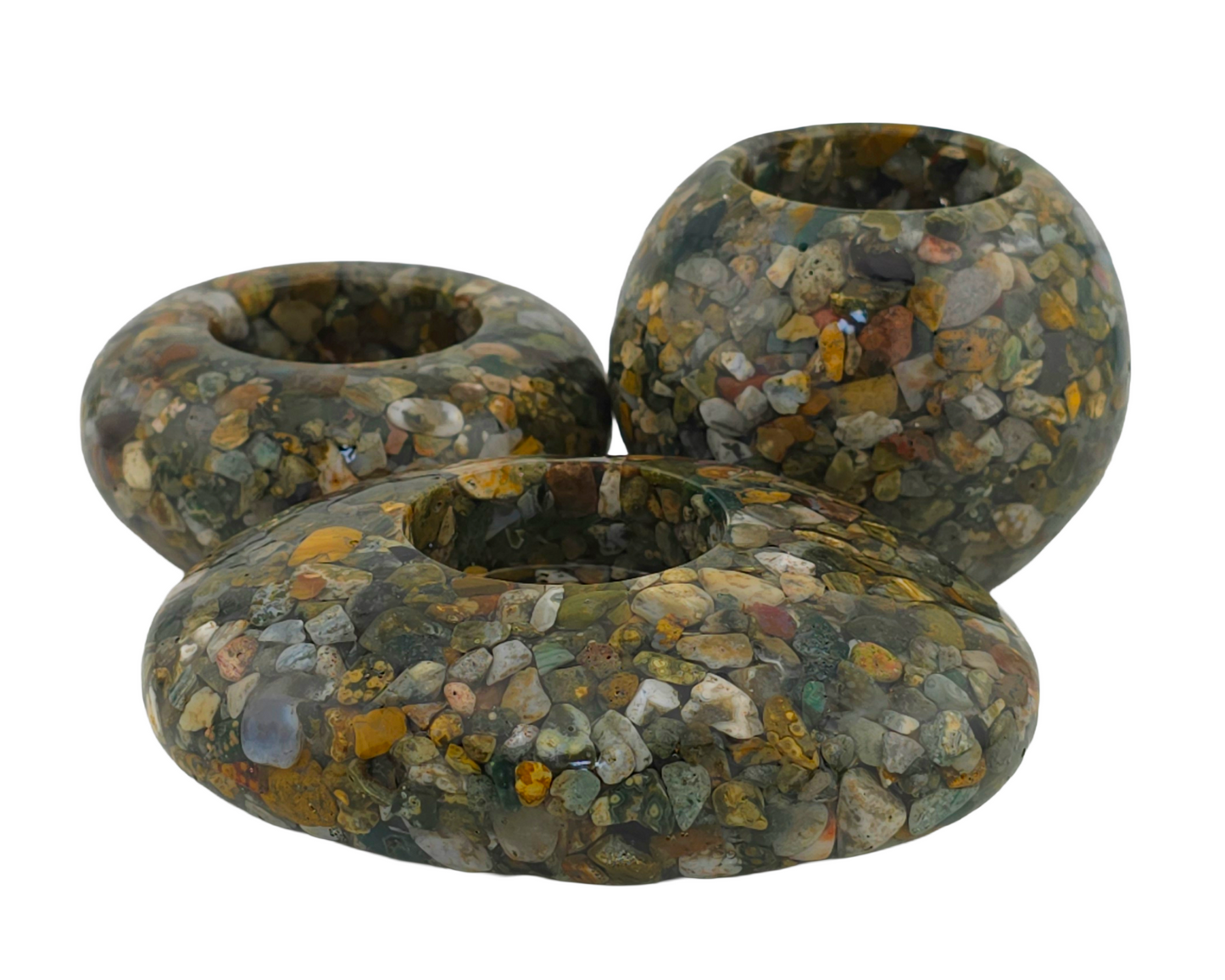 Modern Tea Light Holder Set - Ocean Jasper
