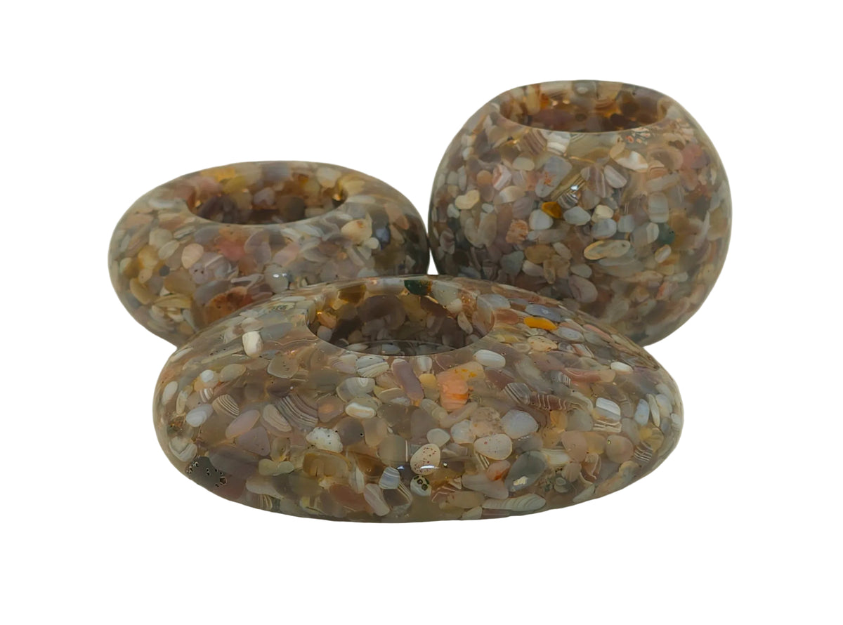 Modern Tea Light Holder Set - Botswana Agate