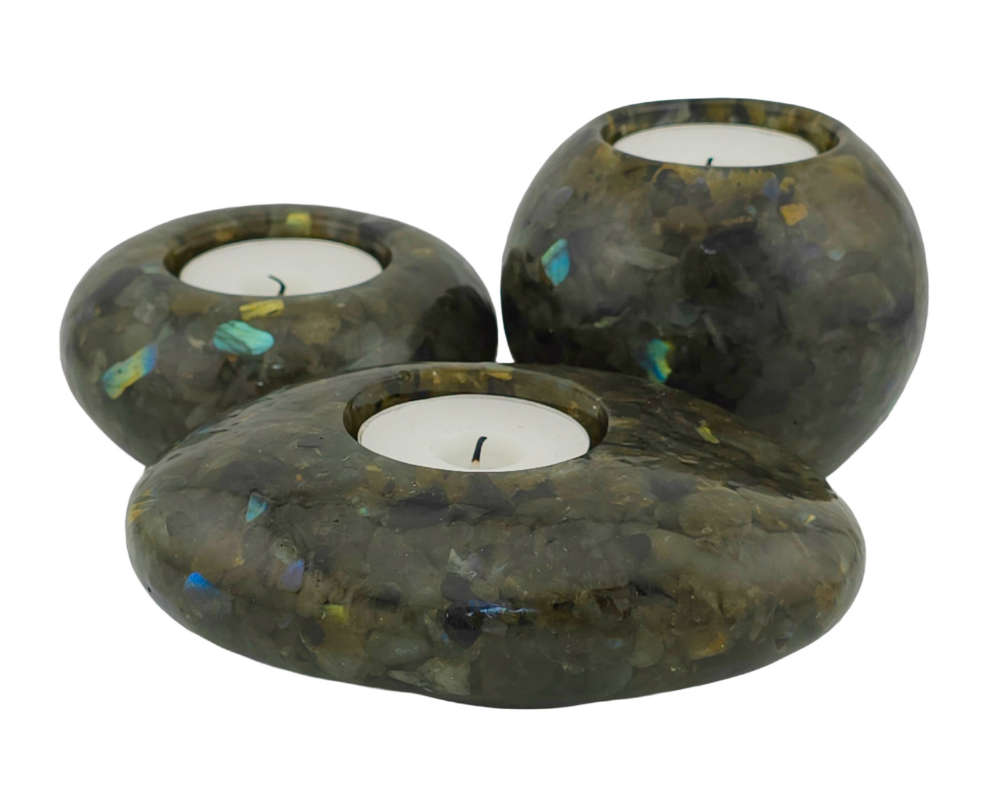 Modern Tea Light Holder Set - Labradorite