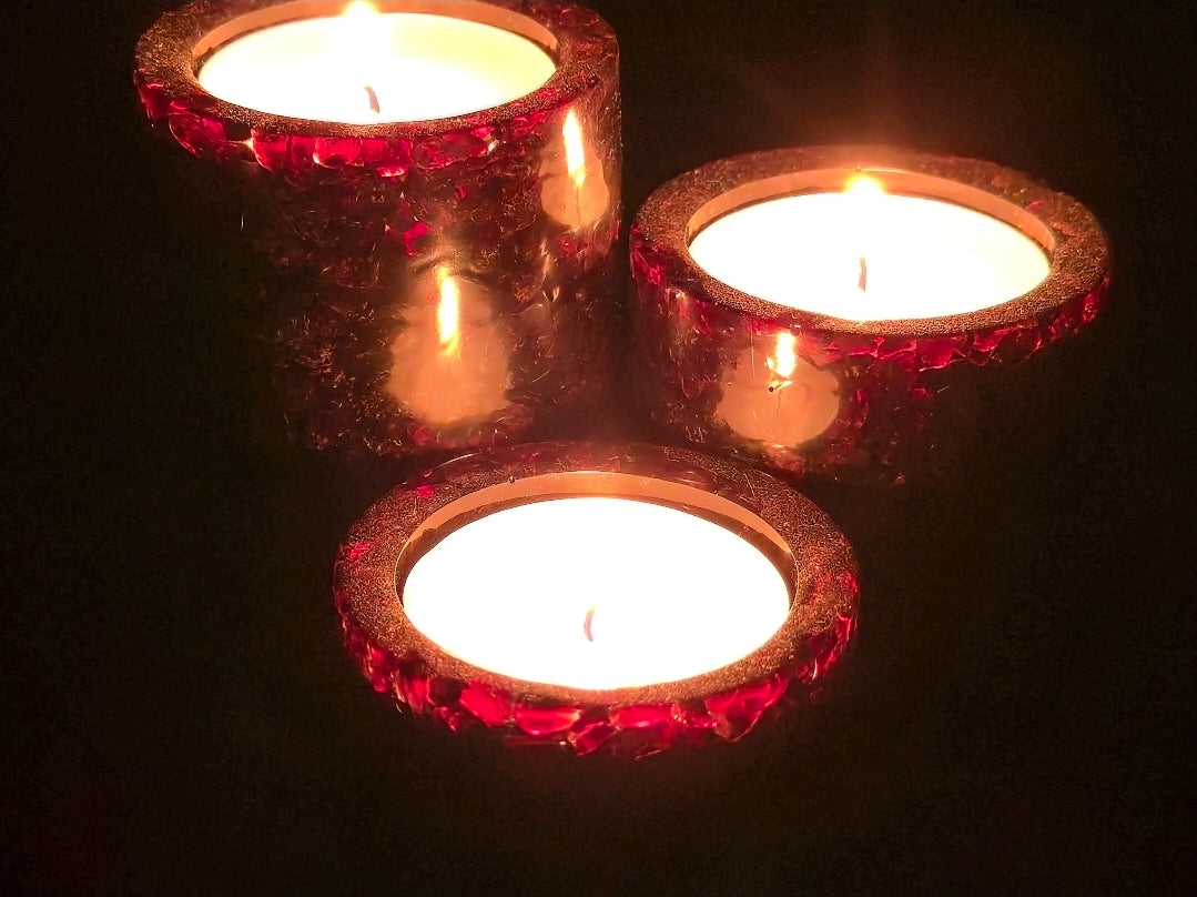 Cylinder Tea Light Candle Holder Set - Garnet