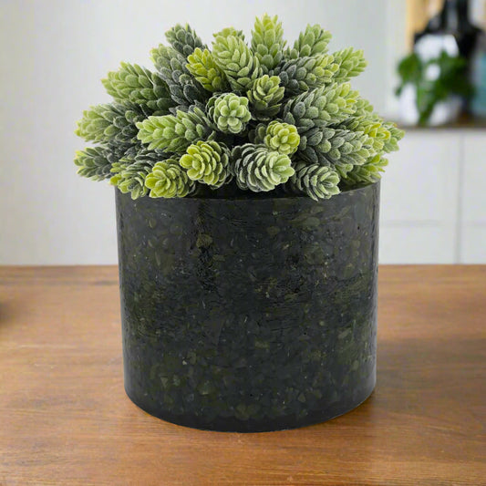 Aventurine 5.9" Planter, natural stone, epoxy resin, countertop