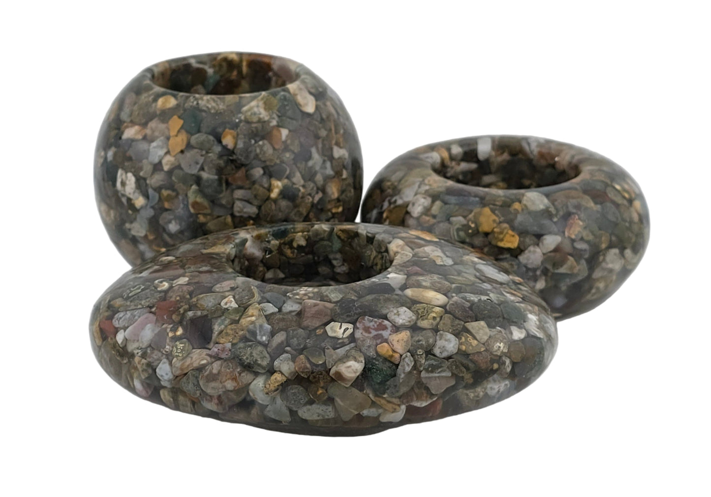 Ocean Jasper Tea Light Holder 3 piece Set- white background