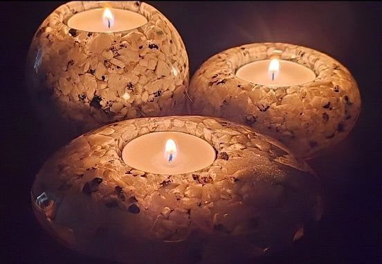 Modern Tea Light Holder Set - Rainbow Moonstone