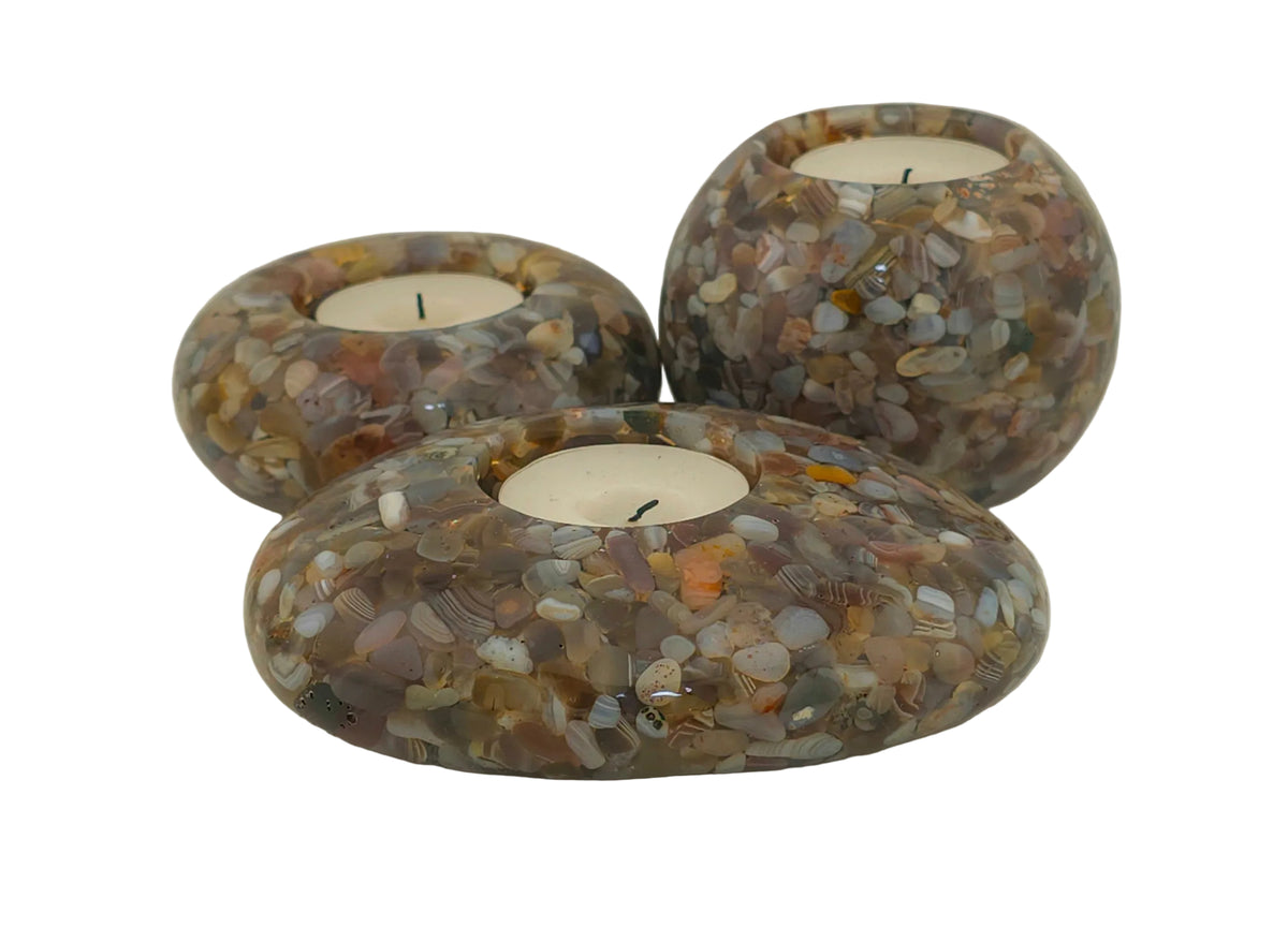 Modern Tea Light Holder Set - Botswana Agate