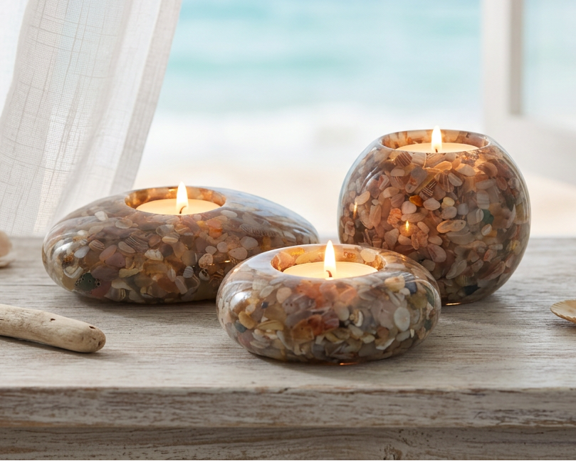 Modern Tea Light Holder Set - Botswana Agate