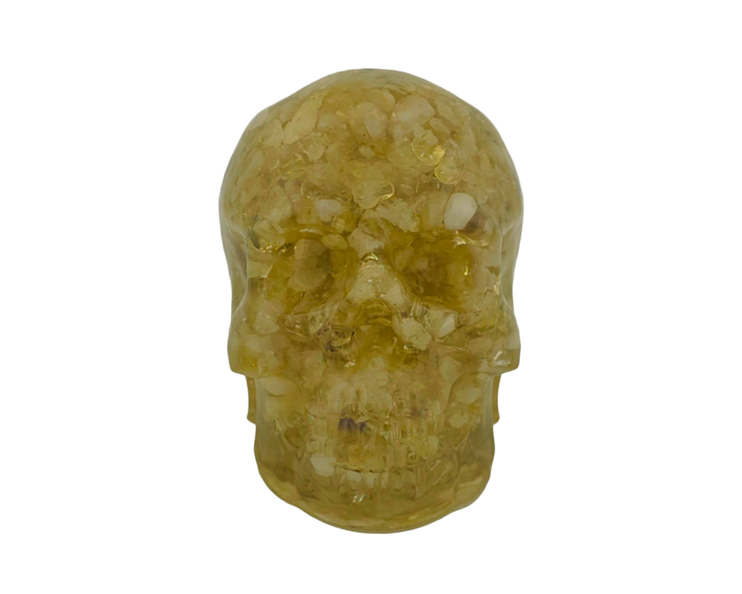 Natural Citrine and Epoxy Resin Skull on white background