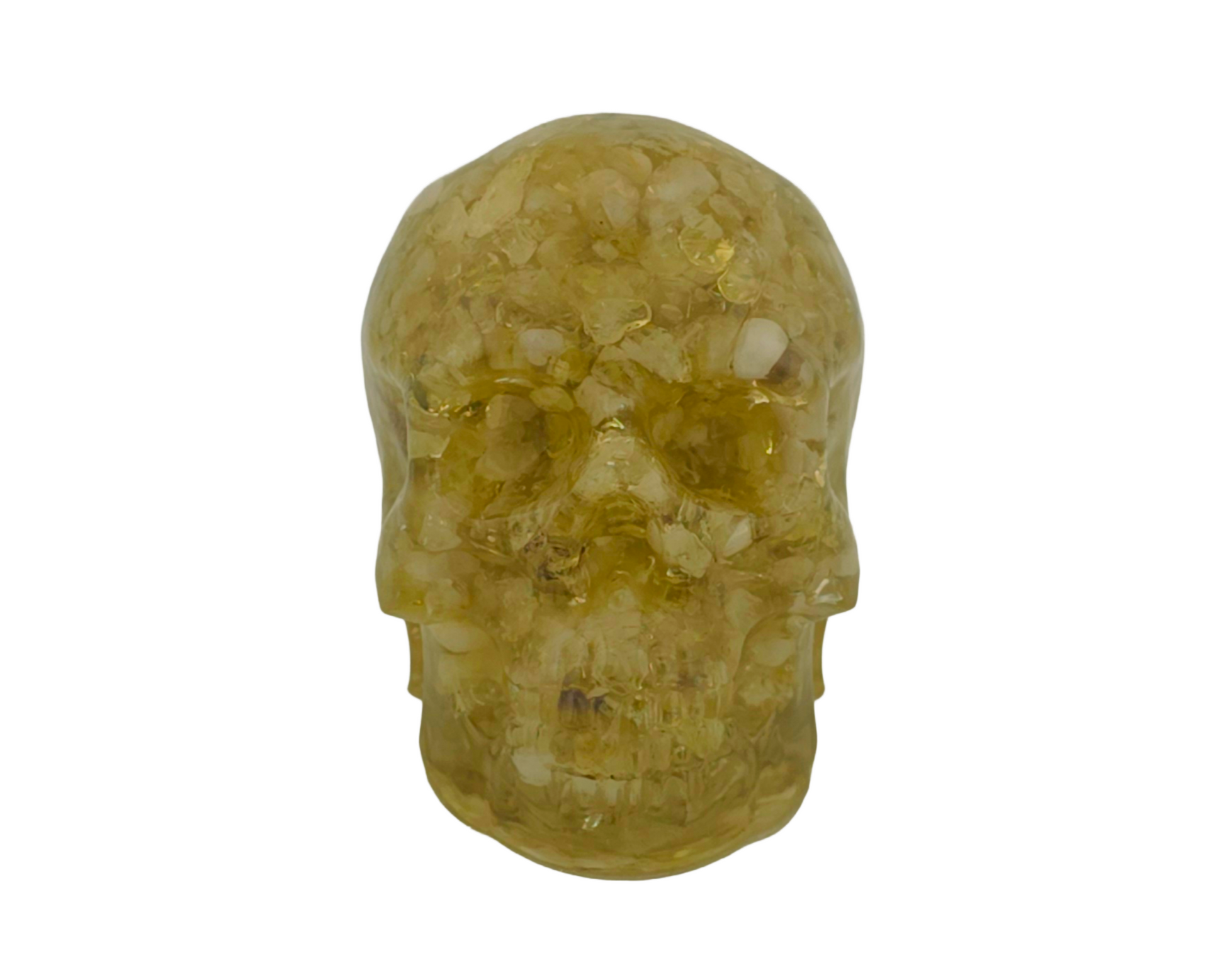 Natural Citrine and Epoxy Resin Skull on white background