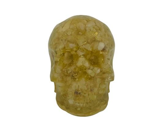 Natural Citrine and Epoxy Resin Skull on white background